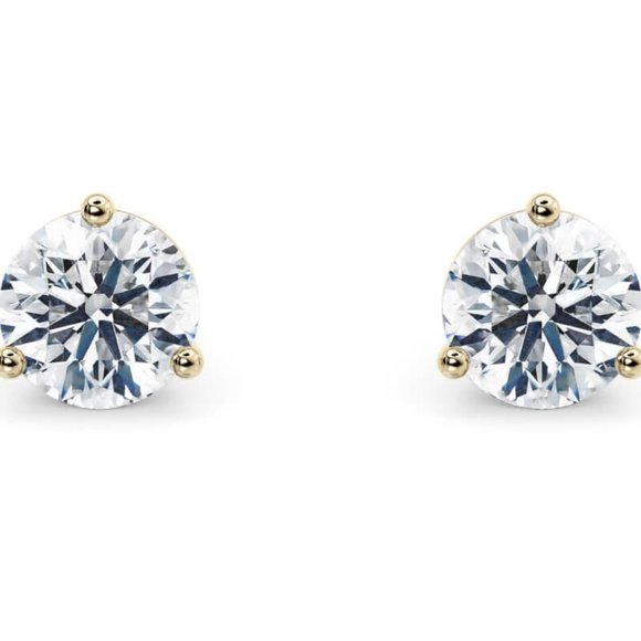 1.0CTW Round Cut Natural Earth Mined Diamond 3-Prong Martini Solitaire Earing - Picture 1 of 5